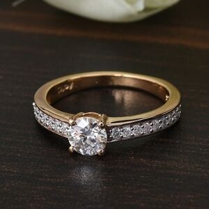 0.60ctw Moissanite Engagement Ring – 18K Gold Vermeil over 925 Silver Sz 8
